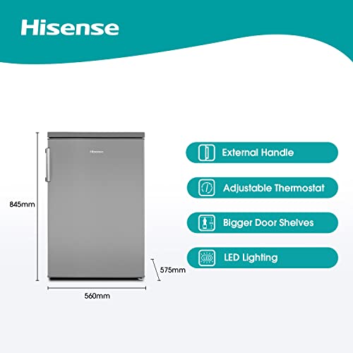 Hisense RL170D4BCE 133L Under Counter Larder Fridge with LED Lighting 56 × 84.5 × 57.5 cm (W×H×D), Stainless steel, Grey