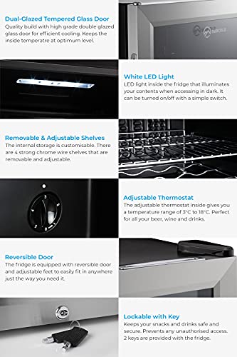 Subcold Super85 LED - Under-Counter Fridge | 85L Beer, Wine & Drinks Fridge | LED Light + Lock and Key | Energy Efficient (Stainless Steel, 85L)
