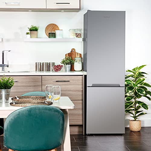 Russell Hobbs RH54FF180S 54cm Wide 180cm High Freestanding Fridge Freezer, 204L Fridge Space, 84L Freezer Space, 4 Shelves, 4 Door Racks, Eco Friendly, Silver