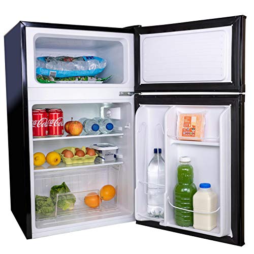 AMZUFF01BL 88L Black Freestanding Under Counter 2 Door Fridge Freezer