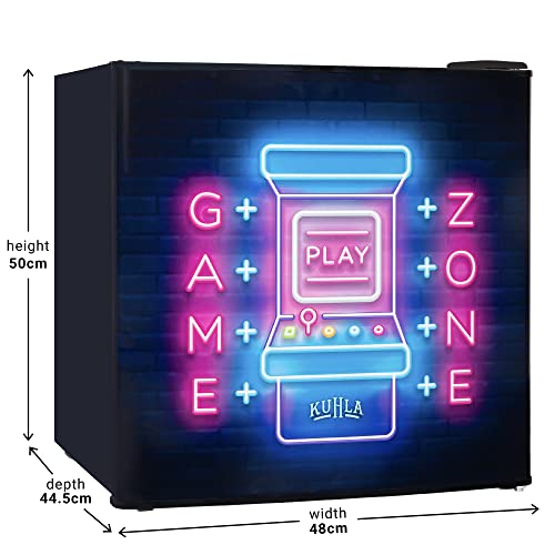 KUHLA 45L Mini Fridge with Ice Box, Novelty Design, Inc Adjustable Thermostat, Door Racks and Removable Shelf, Small Drinks Fridge Ideal for Home and Office – Game Zone, Black KTTF4BGB-1019-E
