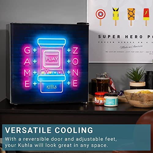 KUHLA 45L Mini Fridge with Ice Box, Novelty Design, Inc Adjustable Thermostat, Door Racks and Removable Shelf, Small Drinks Fridge Ideal for Home and Office – Game Zone, Black KTTF4BGB-1019-E