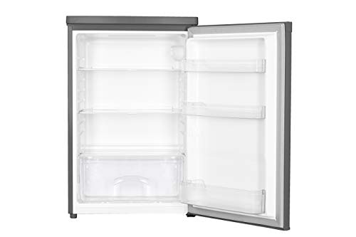 Igenix IG255X Freestanding Under Counter Larder Fridge with 2 Adjustable Glass Shelves, 1 Salad Drawer with Shelf On Top, Reversible Door, 136 Litre Capacity, 55 cm Wide, Inox