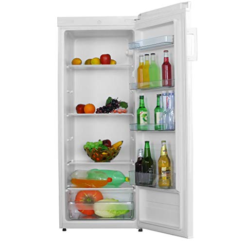 Cookology CTFR235WH Tall Freestanding Upright Larder Fridge, 230 Litre with 4 Large Shelves, Adjustable Temperature Control and Legs, LED Light and Reversible Door - In White