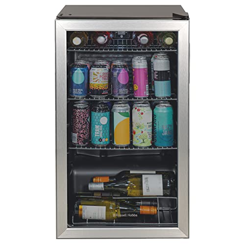 Russell Hobbs RHBC48SS 93 Litre/90 Can Undercounter Freestanding Beverage/Drinks Cooler for Wine, Drinks & Snacks (Stainless Steel)
