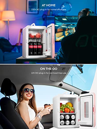 NORTHCLAN Mini Fridge for Bedrooms 15L, Small Skincare Fridge with ECO Quite Mode for Low Noise, AC/DC Powered for Skin Care, Food and Drinks, Office or Car, Pink