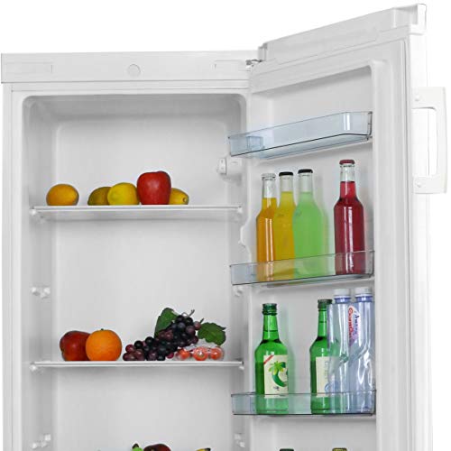 Cookology CTFR235WH Tall Freestanding Upright Larder Fridge, 230 Litre with 4 Large Shelves, Adjustable Temperature Control and Legs, LED Light and Reversible Door - In White