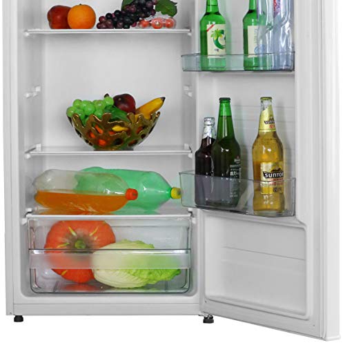 Cookology CTFR235WH Tall Freestanding Upright Larder Fridge, 230 Litre with 4 Large Shelves, Adjustable Temperature Control and Legs, LED Light and Reversible Door - In White