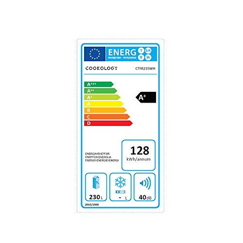 Cookology CTFR235WH Tall Freestanding Upright Larder Fridge, 230 Litre with 4 Large Shelves, Adjustable Temperature Control and Legs, LED Light and Reversible Door - In White