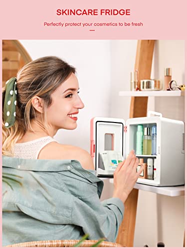 NORTHCLAN Mini Fridge for Bedrooms 15L, Small Skincare Fridge with ECO Quite Mode for Low Noise, AC/DC Powered for Skin Care, Food and Drinks, Office or Car, Pink