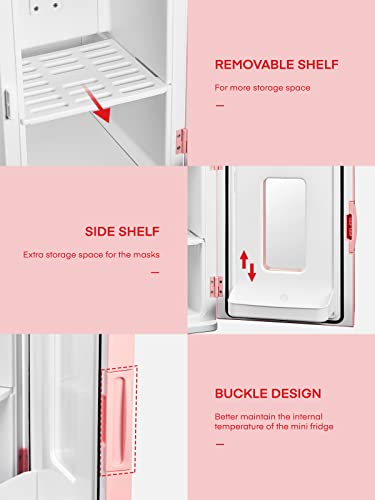 NORTHCLAN Mini Fridge for Bedrooms 15L, Small Skincare Fridge with ECO Quite Mode for Low Noise, AC/DC Powered for Skin Care, Food and Drinks, Office or Car, Pink