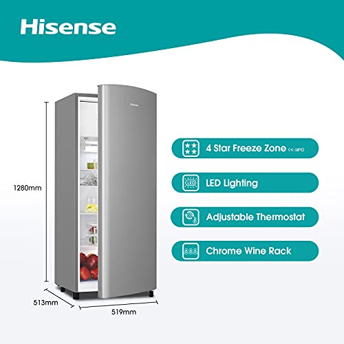Hisense RR220D4ADF 52cm Freestanding Retro Fridge - 149 litre capacity - Auto Defrost - Wine Rack - Silver - F Rated