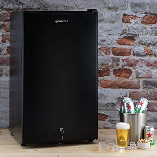 Subcold Eco100 LED Under-Counter Black Fridge | Freestanding Refrigerator | Solid Door with Chiller Box | LED Light + Lock & Key | Energy Efficient (100L, Black)