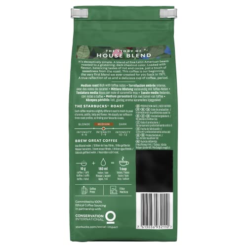 STARBUCKS House Blend, Medium Roast, Ground Coffee 200g (Pack of 6)