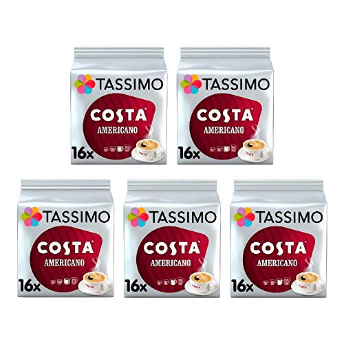 Tassimo Costa Americano Coffee Pods x16 (Pack of 5, Total 80 Drinks)