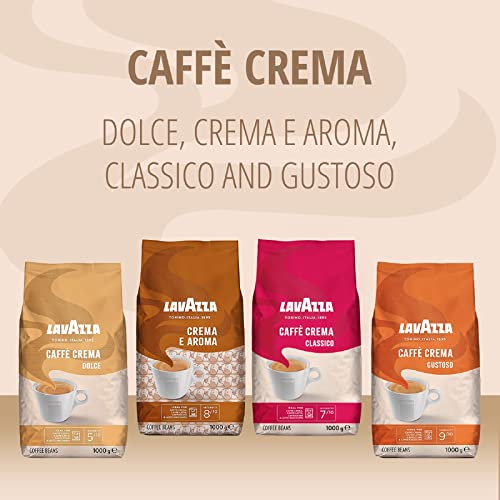 Lavazza Caffè Crema Classico, Coffee Beans, Arabica and Robusta, Cocoa and Wood Notes, Intensity 7/10, Medium Roasting, 1 Kg