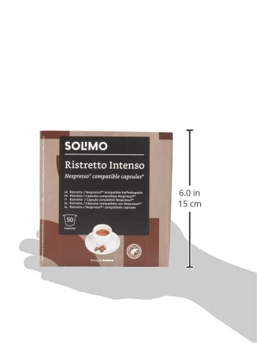 Amazon Brand - Solimo Ristretto Intenso Nespresso Compatible Coffee Capsules, Dark Roast, 100 Count (2 Packs of 50), Rainforest Alliance Certified