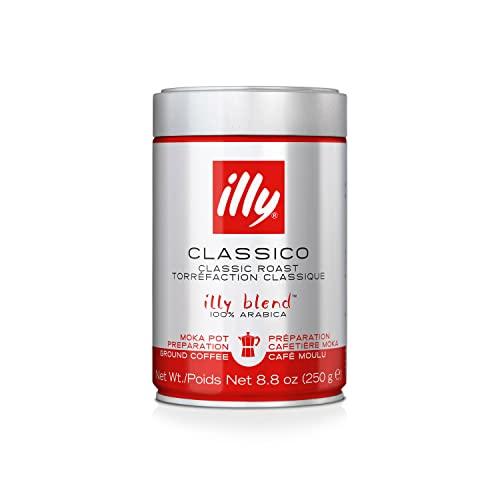 illy Coffee, Classico Ground Coffee for Moka Pots, Medium Roast, 100% Arabica Coffee, 250g