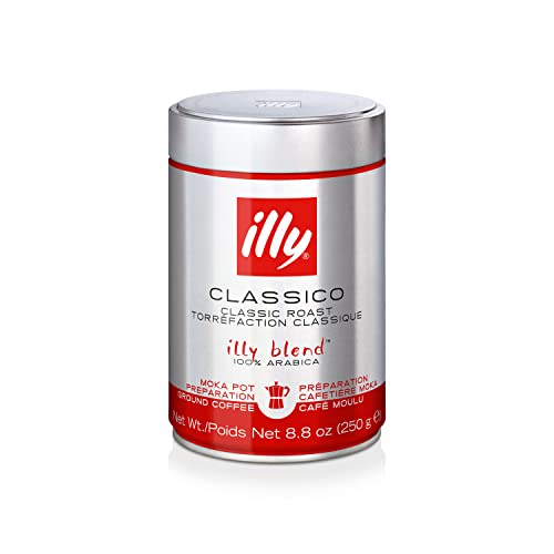 illy Coffee, Classico Ground Coffee for Moka Pots, Medium Roast, 100% Arabica Coffee, 250g