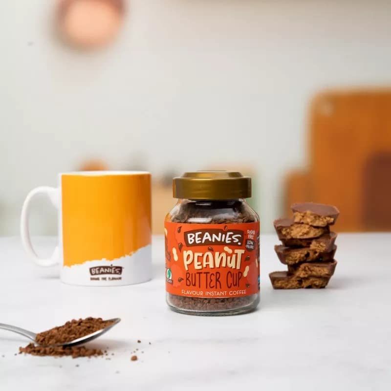 Beanies Flavoured Instant Coffee Pick Any 6 Jars (50g) from 38+ Blends Inc. Chai Latte, Decaf Coffee, Nutty Hazelnut, Mocha, Creamy Caramel, Amaretto Almond, double chocolate, mince pie