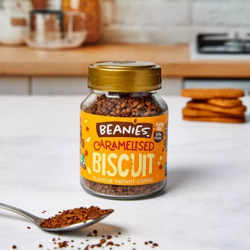Beanies Flavoured Instant Coffee Pick Any 6 Jars (50g) from 38+ Blends Inc. Chai Latte, Decaf Coffee, Nutty Hazelnut, Mocha, Creamy Caramel, Amaretto Almond, double chocolate, mince pie