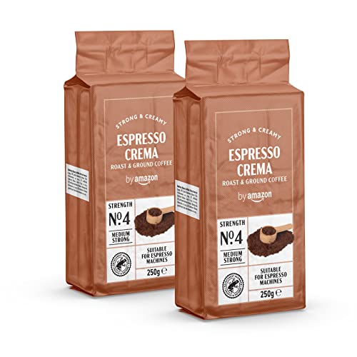 by Amazon Espresso Crema Ground Coffee, 500g (2 x 250g) - Rainforest Alliance Certified (Previously Happy Belly brand)