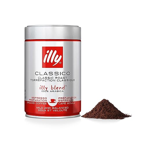 illy Coffee, Classico Ground Coffee, Medium Roast, Made From 100% Arabica Coffee Beans, 250g