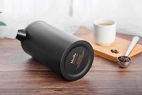 MeelioCafe French Press Coffee Maker,Double Wall 18/8 Stainless Steel Heat Resistant Tea or Cafetiere Kettle, (1 Liter,34OZ), Gift Set with Coffee Measuring Spoon & Two Filter Screens, Black