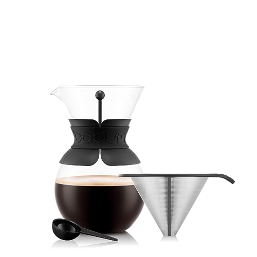 Bodum Pour Over Coffee Maker with Filter, Borosilicate Glass - 1.0 L, Black