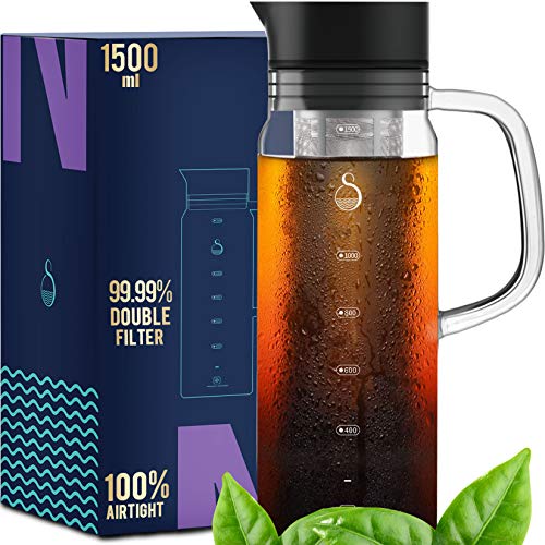 SAMBANGAN Cold Brew Coffee Maker Iced Coffee Maker Cold Brew Coffee Maker Brewer Ice Glass Stainless Steel Filter Double Mesh Cold Brew Coffee Maker (1500ml)