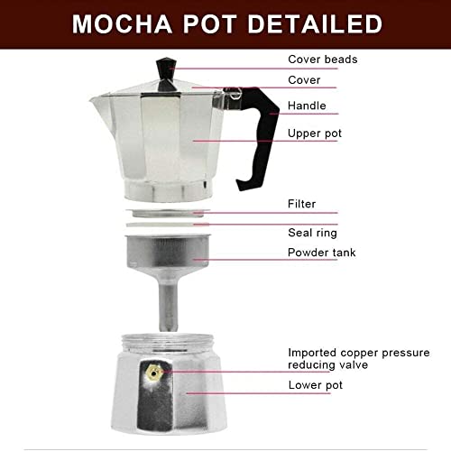 WY8 TOP MOKA Italian Coffee Pot Maker Filter Stove Top Mocha Espresso Coffee Pot all size (150ML 3CUP)