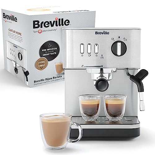 Breville Bijou Espresso Machine | Automatic and Manual Espresso, Cappuccino & Latte Maker | 15 Bar Pump | Steam Wand | Silver [VCF149]