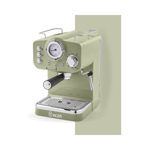 Swan Retro Pump Espresso Coffee Machine, Green, 15 Bars of Pressure, Milk Frother, 1.2L Tank, SK22110GN