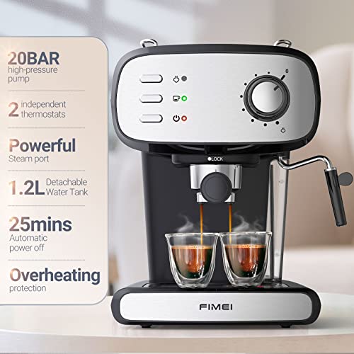 FIMEI Coffee Machine, Espresso Machine with Milk Frother, 2 Temperature Control, 20 Bar Espresso Coffee Maker, 1.2L Removable Water Tank, for Espresso, Cappuccino, Latte