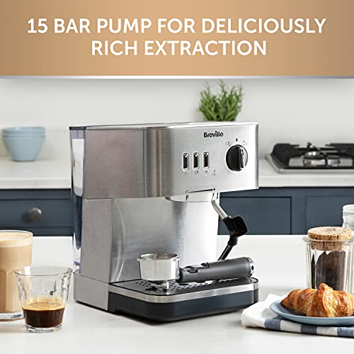 Breville Bijou Espresso Machine | Automatic and Manual Espresso, Cappuccino & Latte Maker | 15 Bar Pump | Steam Wand | Silver [VCF149]