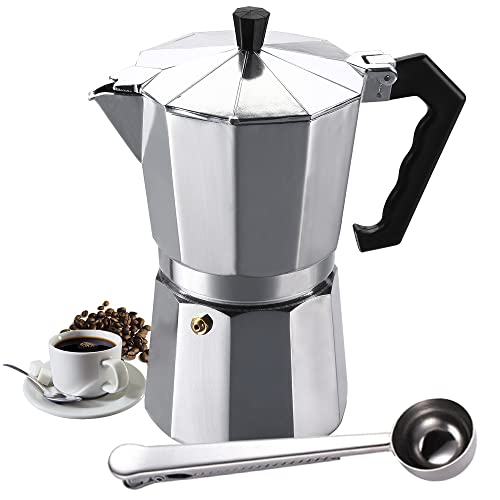 VINEKRAFT Moka Pot, 6 Cup/300ml Italian Coffee Maker, Aluminium Stovetop Coffee Maker Espresso Maker with a Coffee Clip Spoon
