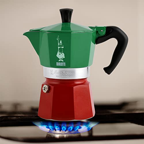 Bialetti Moka Express Italia Collection (Tricolor), 3 cup coffee maker, Aluminum, Green/Red
