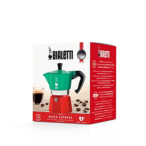 Bialetti Moka Express Italia Collection (Tricolor), 3 cup coffee maker, Aluminum, Green/Red