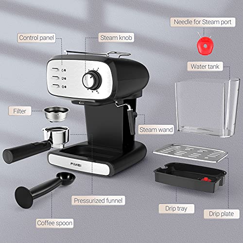 FIMEI Coffee Machine, Espresso Machine with Milk Frother, 2 Temperature Control, 20 Bar Espresso Coffee Maker, 1.2L Removable Water Tank, for Espresso, Cappuccino, Latte