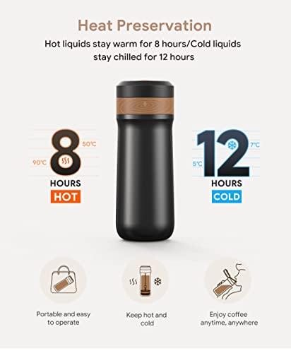 RECAFIMIL Portable French Press Coffee Maker Travel French Coffee Maker Stainless Steel Coffee Mug 12 oz Great for Camping and Traveling