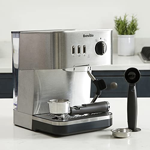 Breville Bijou Espresso Machine | Automatic and Manual Espresso, Cappuccino & Latte Maker | 15 Bar Pump | Steam Wand | Silver [VCF149]