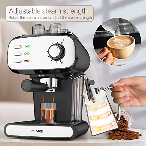 FIMEI Coffee Machine, Espresso Machine with Milk Frother, 2 Temperature Control, 20 Bar Espresso Coffee Maker, 1.2L Removable Water Tank, for Espresso, Cappuccino, Latte