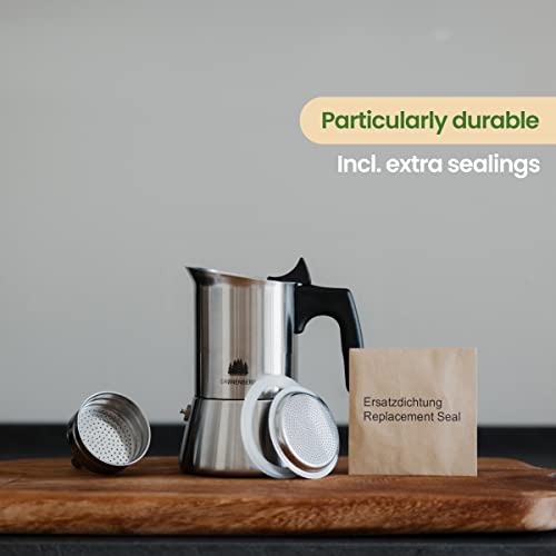 Groenenberg Espresso Maker 2 Cup | Moka Pot | Stovetop Coffee Maker 100 ml | Stainless Steel Italian Coffee Maker incl. Extra sealings & Manual