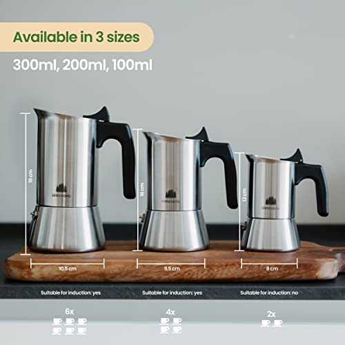 Groenenberg Espresso Maker 2 Cup | Moka Pot | Stovetop Coffee Maker 100 ml | Stainless Steel Italian Coffee Maker incl. Extra sealings & Manual