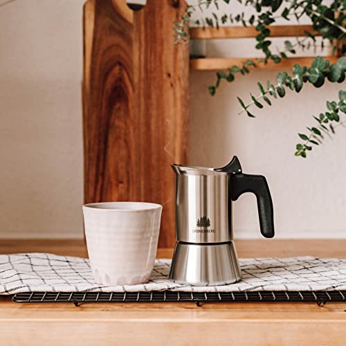 Groenenberg Espresso Maker 2 Cup | Moka Pot | Stovetop Coffee Maker 100 ml | Stainless Steel Italian Coffee Maker incl. Extra sealings & Manual