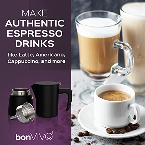 bonVIVO Moka Pot - Intenca, 300ml, Stainless Steel Espresso Maker w/Silver Chrome Finish - Stove Top Italian Coffee Maker - 6 Cup Coffee Pot - Gifts for Men and Women