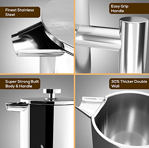 KICHLY Cafetiere 8 Cup Stainless Steel French Press Coffee Maker, Coffee Press with 3 Level Filtration System - Double Walled Insulated Caffettiere with 1 Extra Filter - 1000ml / 34Oz - Silver