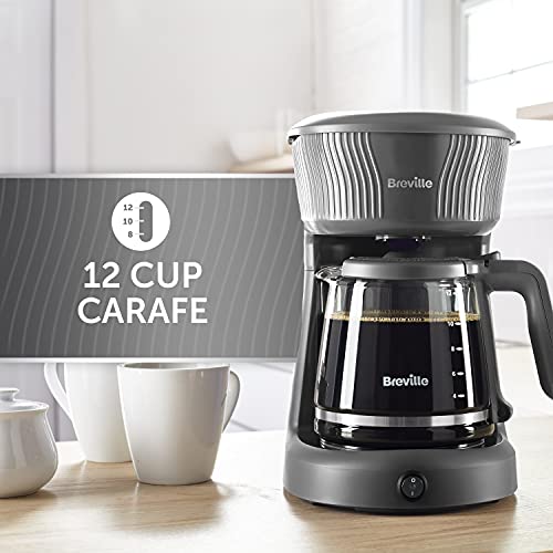 Breville Flow Filter Coffee Machine | 12 Cup Capacity Glass Coffee Jug | Auto Pause and Keep Warm Functions | Slate Grey [VCF139]