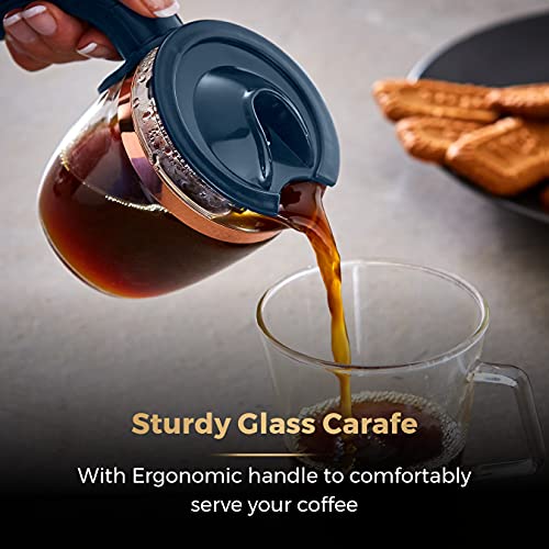 Tower T13014MNB Cavaletto Espresso Maker with Frothing Function, Glass Carafe, Steel Filter, 800 W, 4-Shot, Midnight Blue and Rose Gold