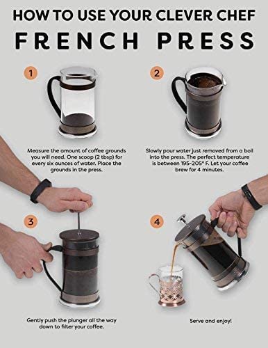 Clever Chef French Press Single Serving Coffee Maker Small French Press Perfect for Morning Coffee | Maximum Flavor Coffee Brewer With Superior Filtration | 2 Cup Capacity (12 fl oz/0.4 liter)